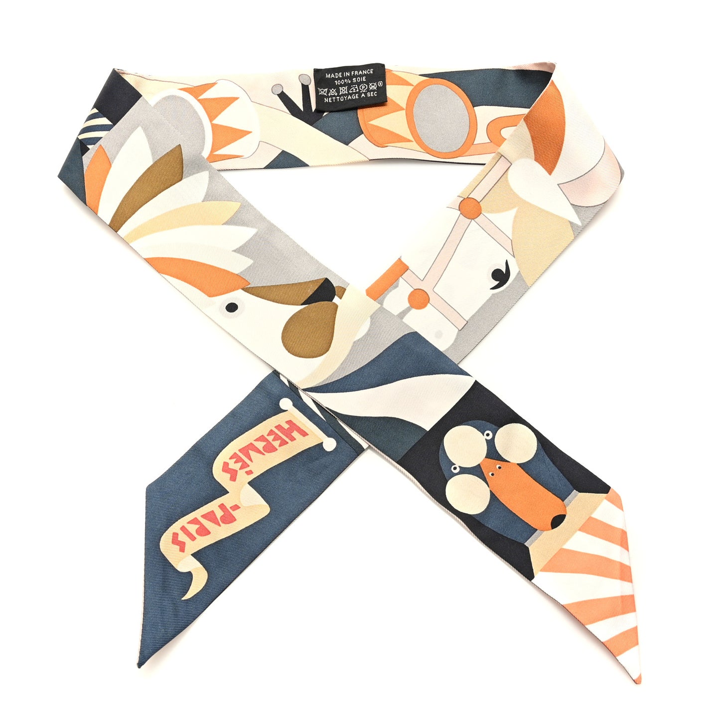Silk Parade En Fanfare Twilly Noir Caramel Gris