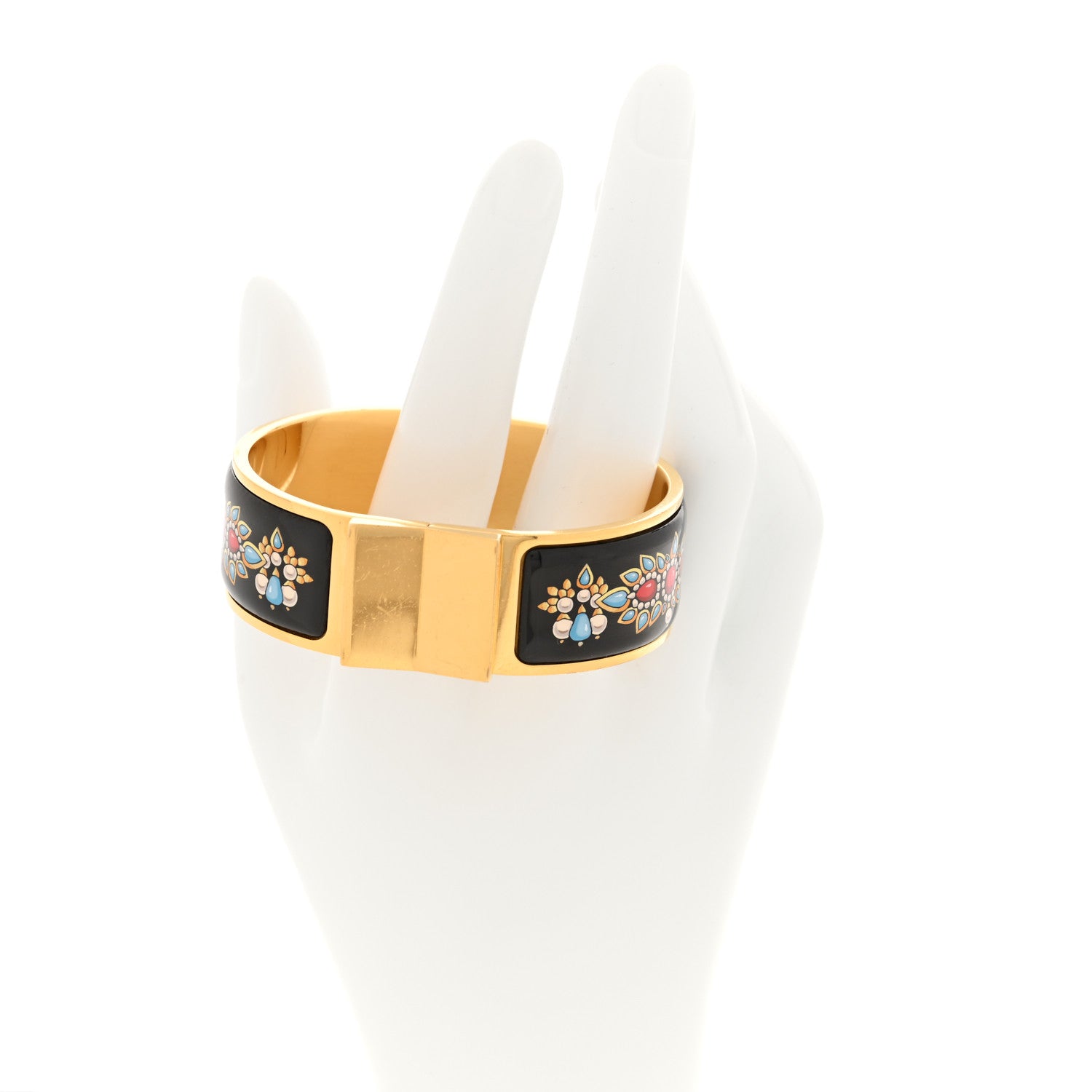 Hermes Enamel Printed Wide Grand Bracelet Black Multi 2 of 4