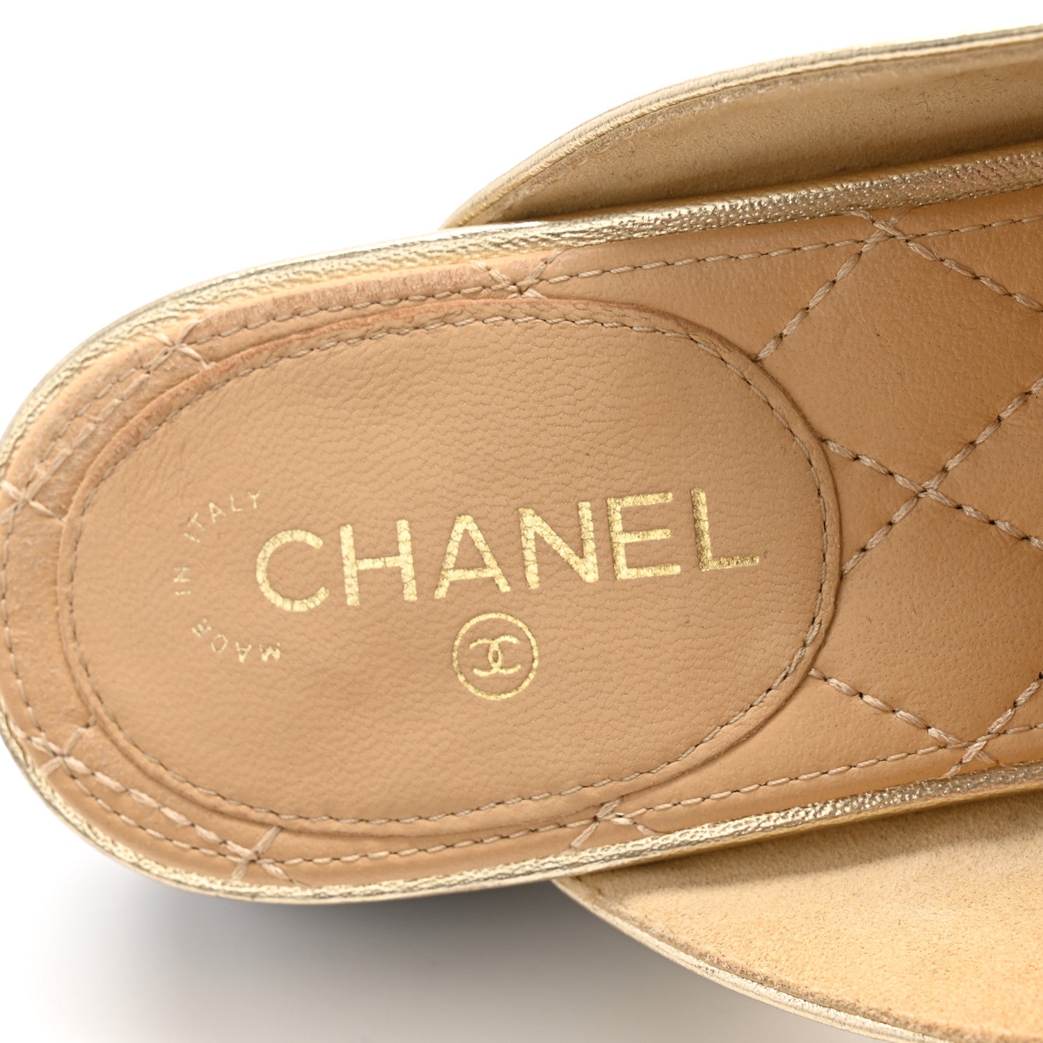 Chanel Metallic Lambskin Chain Braided Mules 37.5 Light Gold 6 of 14
