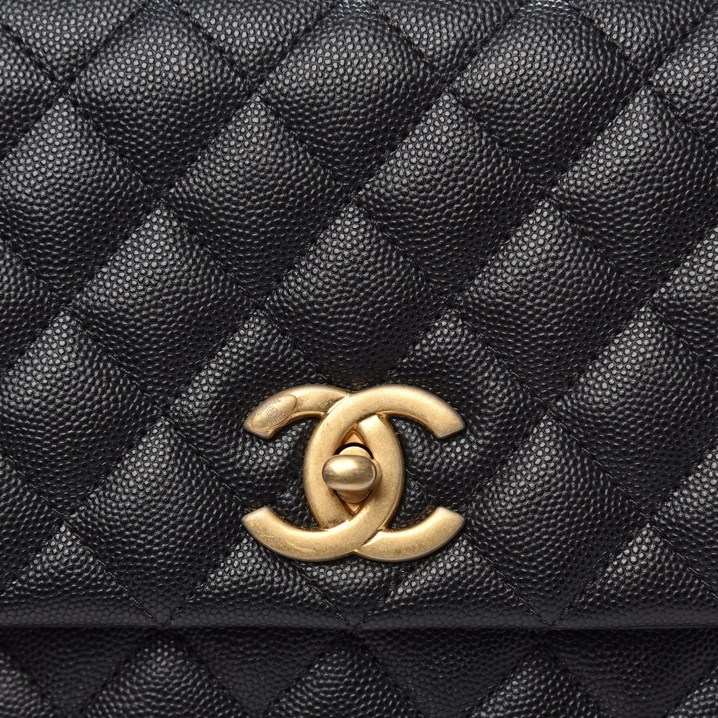 Caviar Elaphe Quilted Medium Coco Handle Flap Black Burgundy