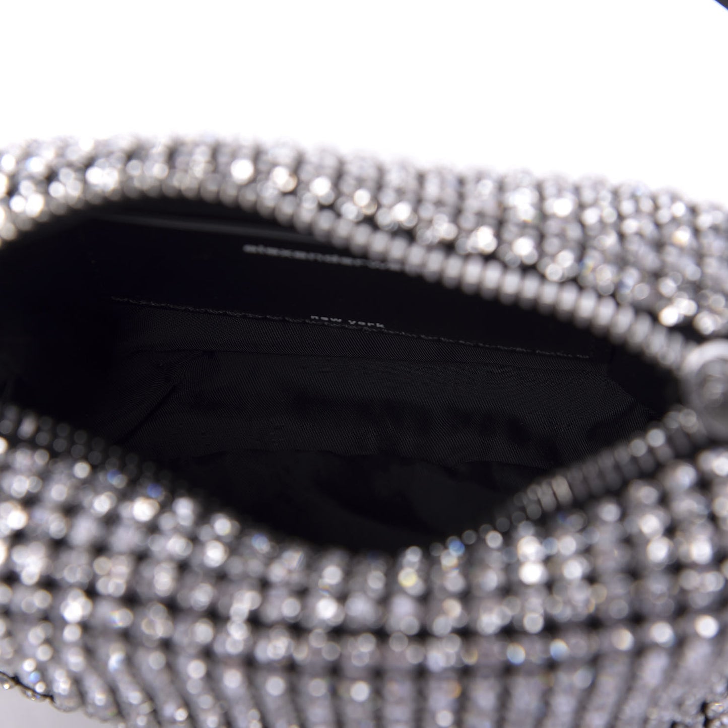 Mesh Crystal Rhinestone Mini Heiress Pouch Black Silver