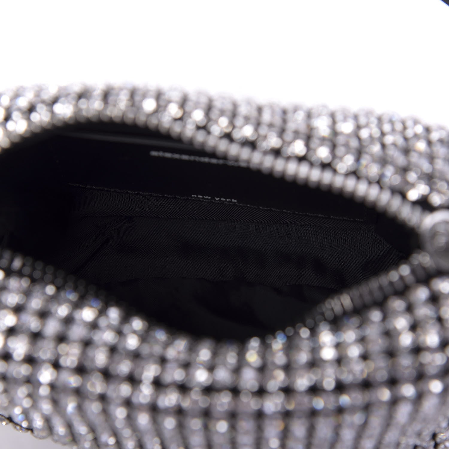 Alexander Wang Mesh Crystal Rhinestone Mini Heiress Pouch Black Silver 7 of 9