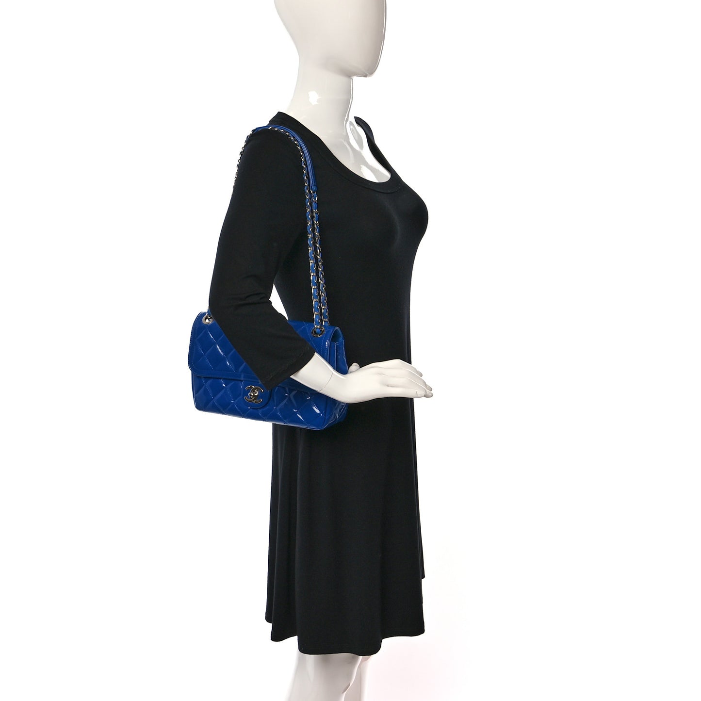 Patent Quilted Large Coco Shine Flap Blue