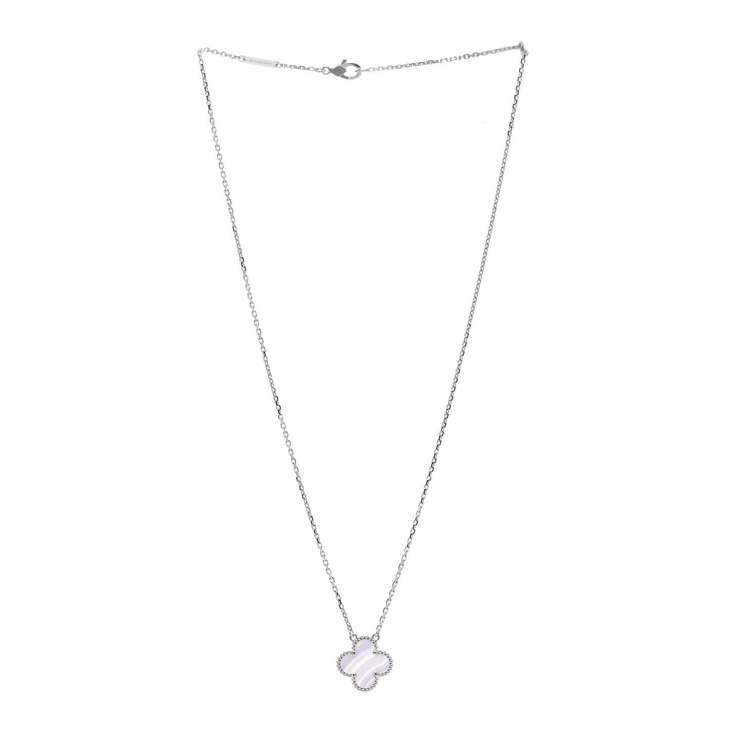 18K White Gold Chalcedony Vintage Alhambra Pendant Necklace