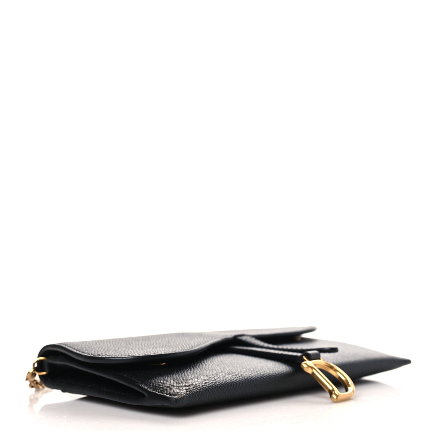 Grained Calfskin Saddle Chain Wallet Pouch Black