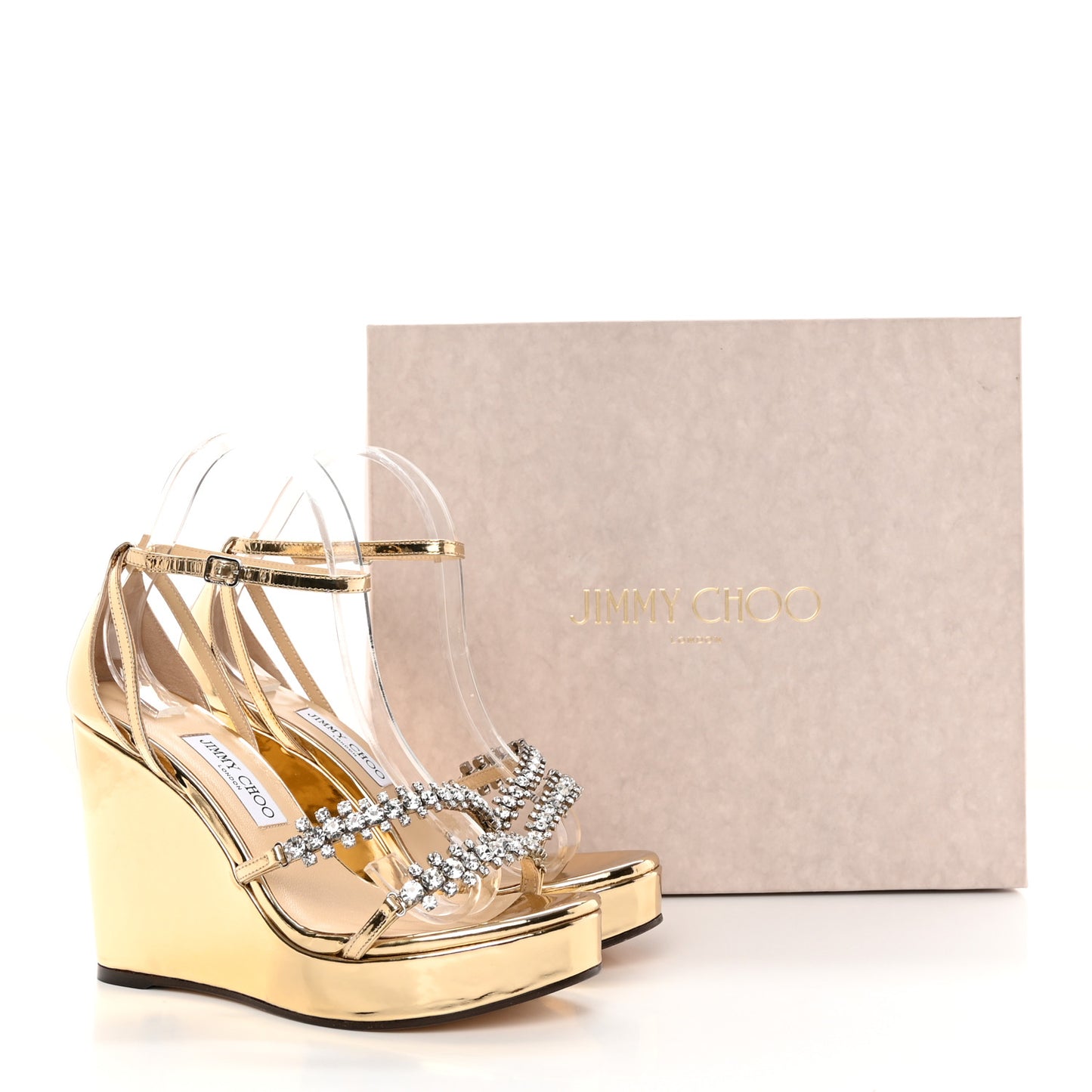Metallic Calfskin Crystal Embellished Bing 120 Wedge 40 Gold