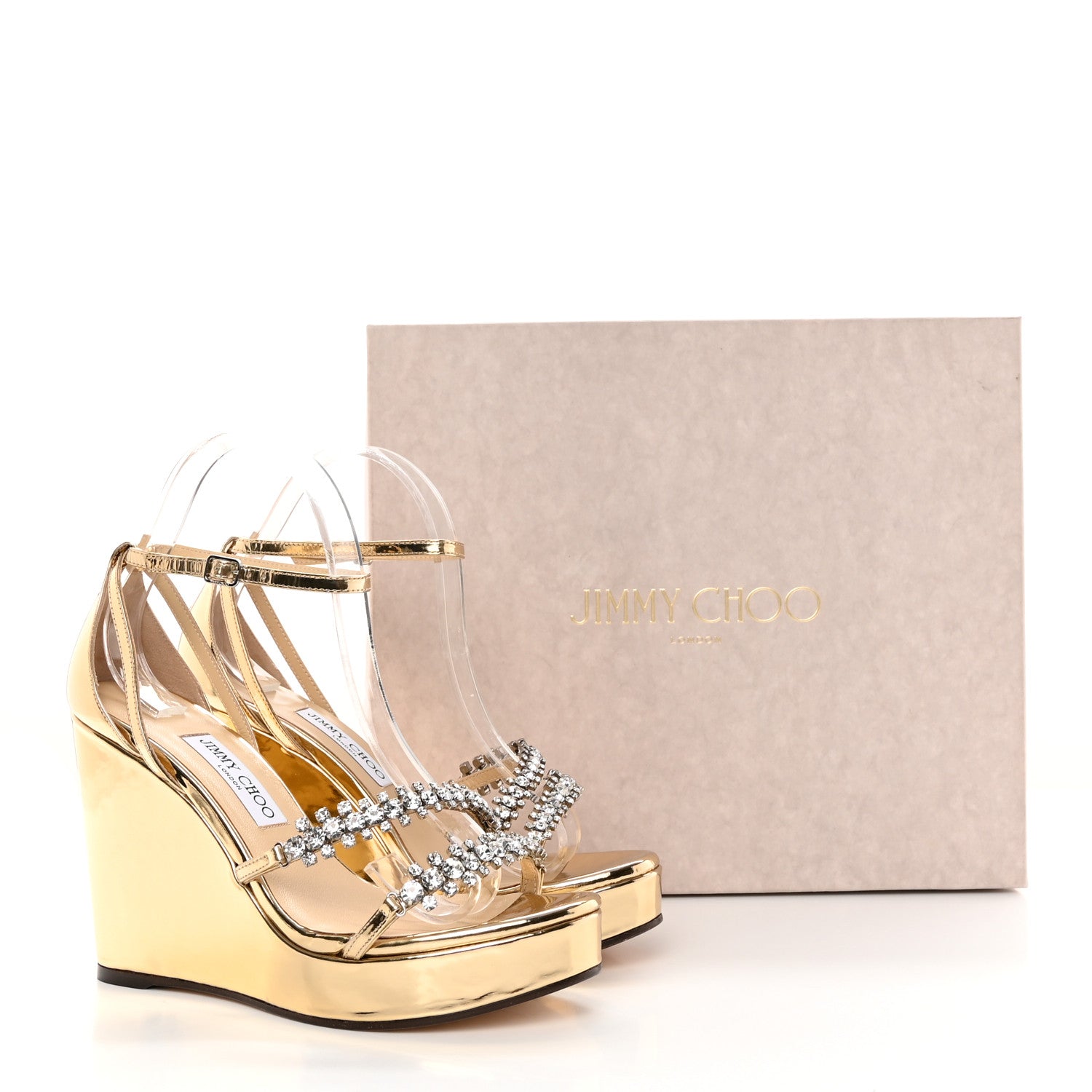 Jimmy Choo Metallic Calfskin Crystal Embellished Bing 120 Wedge 40 Gold 14 of 14