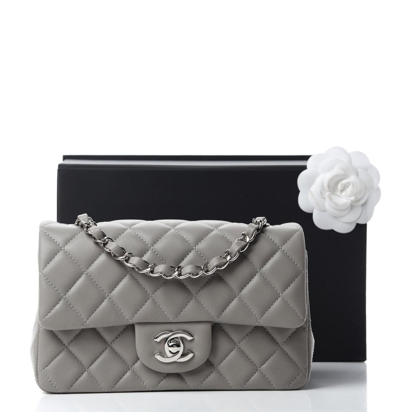 Lambskin Quilted Mini Rectangular Flap Grey