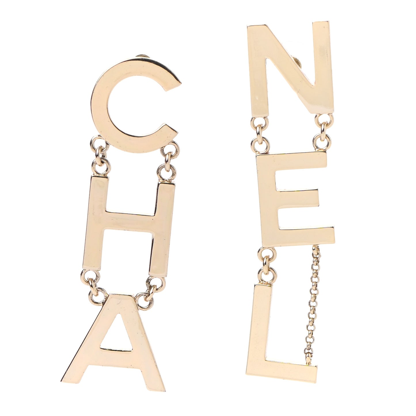 Metal Cha-Nel Logo Drop Earrings Gold