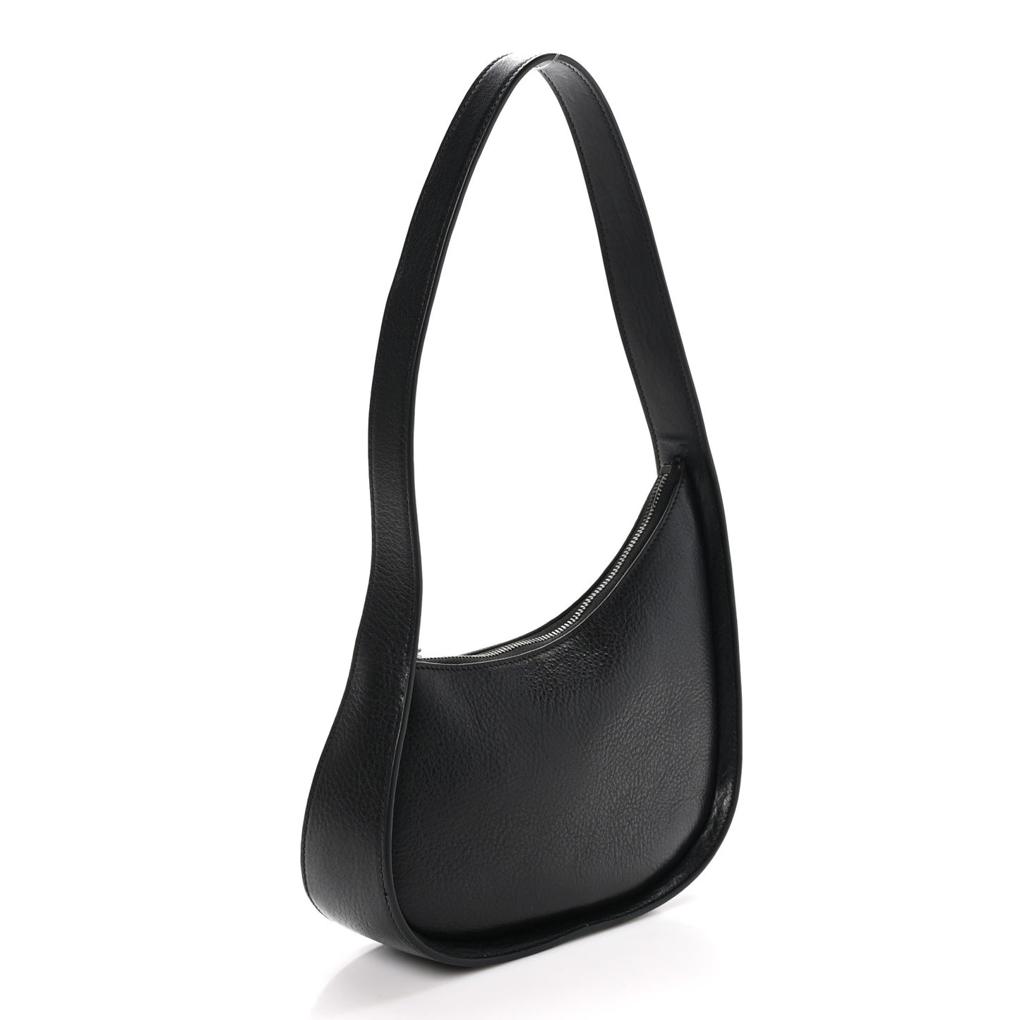 Grained Calfskin Half Moon Shoulder Bag Black