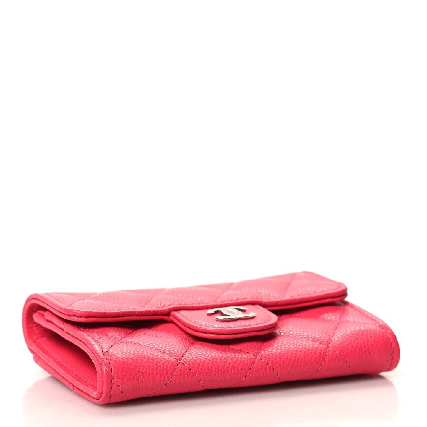 Caviar Quilted Flap Card Holder Wallet Fuchsia