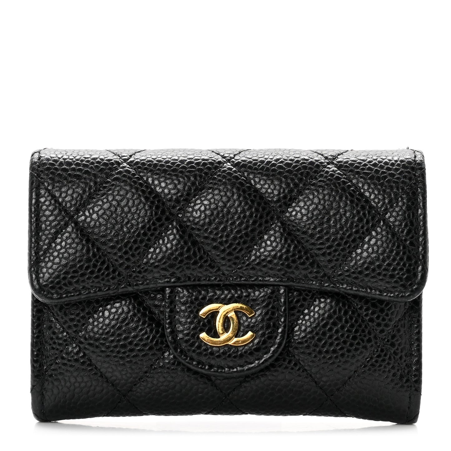 Caviar Quilted Flap Card Holder Black