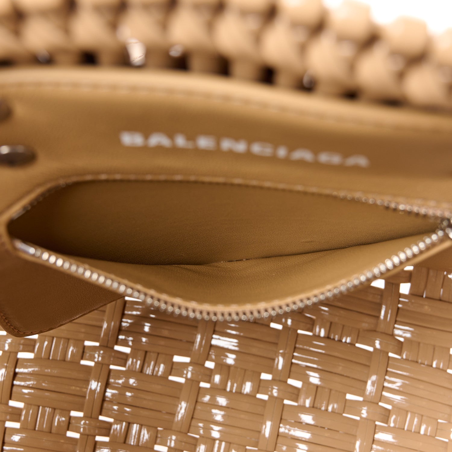 Balenciaga Varnished Faux Calfskin Braided XS Bistro Basket Beige 6 of 11