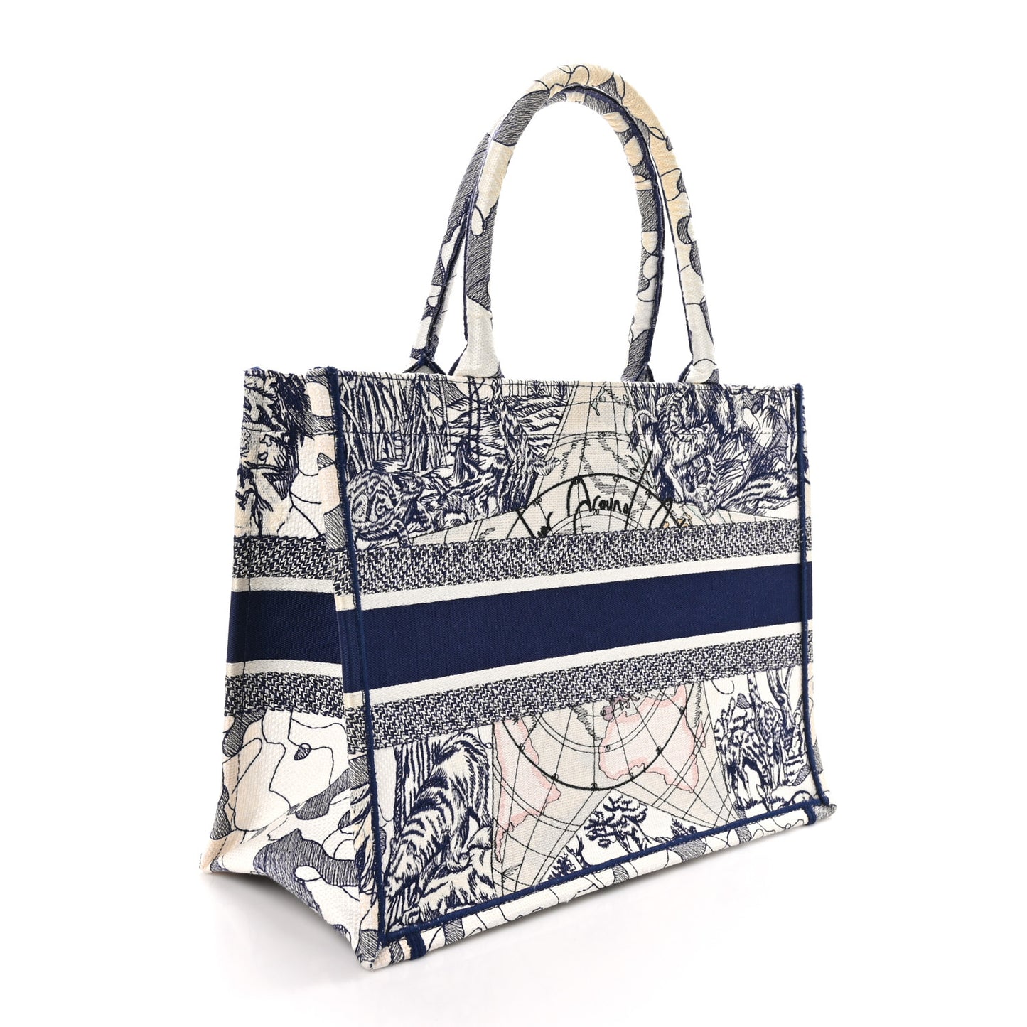 Canvas Embroidered Medium Around The World Book Tote Blue