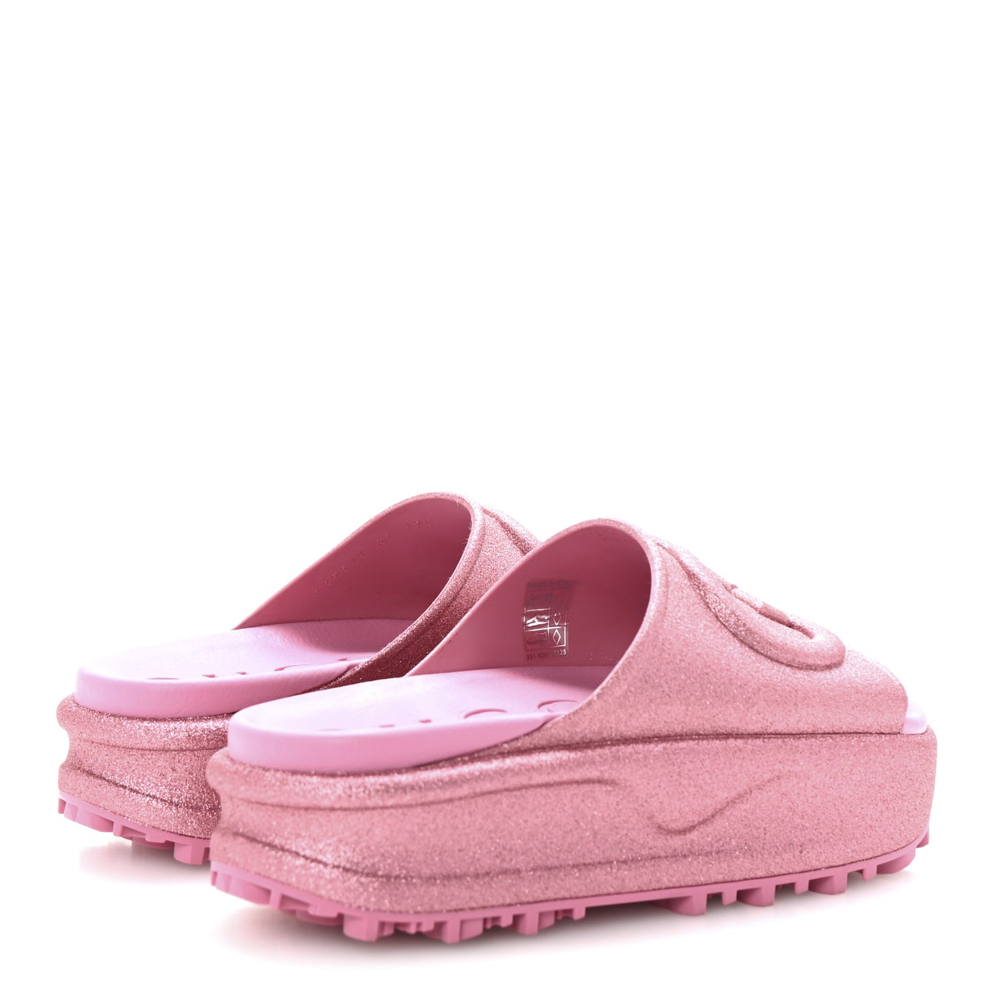 Glitter Rubber Womens Interlocking G Platform 42mm Slide Sandals 37 Rose
