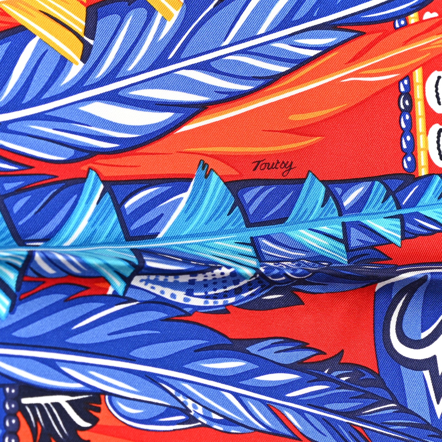 Silk La Danse Pacifique Scarf 90 Rouge Bleu Vif Bouton D'O