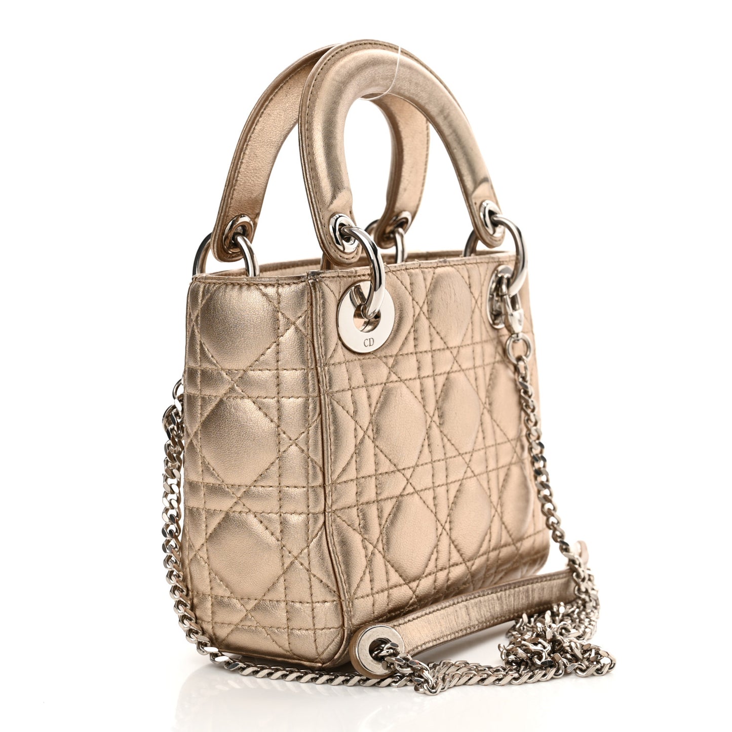 Metallic Lambskin Cannage Mini Lady Dior Gold