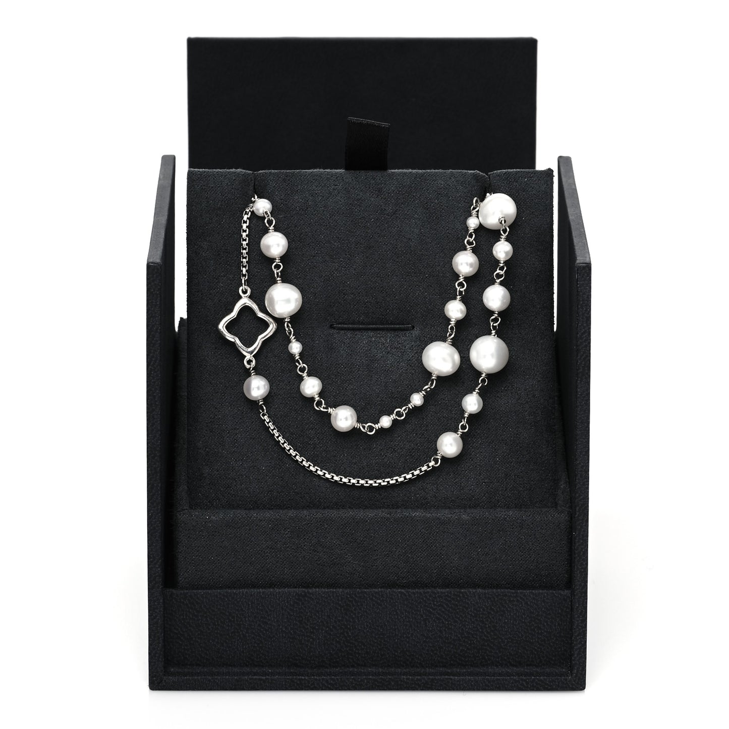 Sterling Silver Pearl Quatrefoil Long Chain Necklace