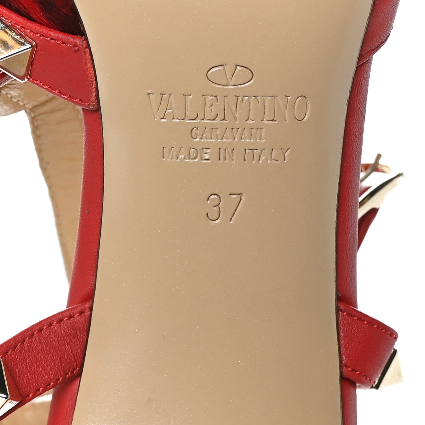 Calf Hair Leopard Print Rockstud Ankle Strap 65mm Pumps 37 Rosso Valentino