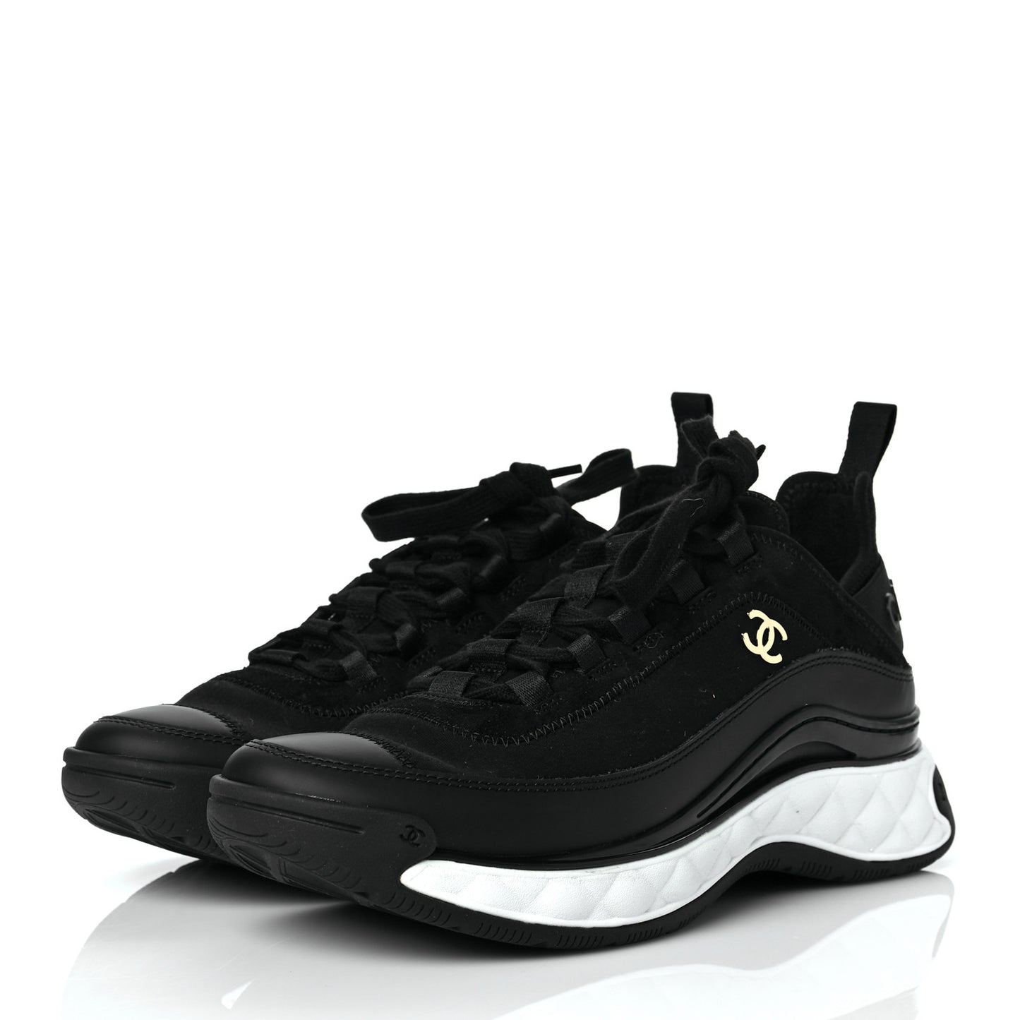 Velvet Calfskin Mixed Fibers CC Sneakers 39 Black