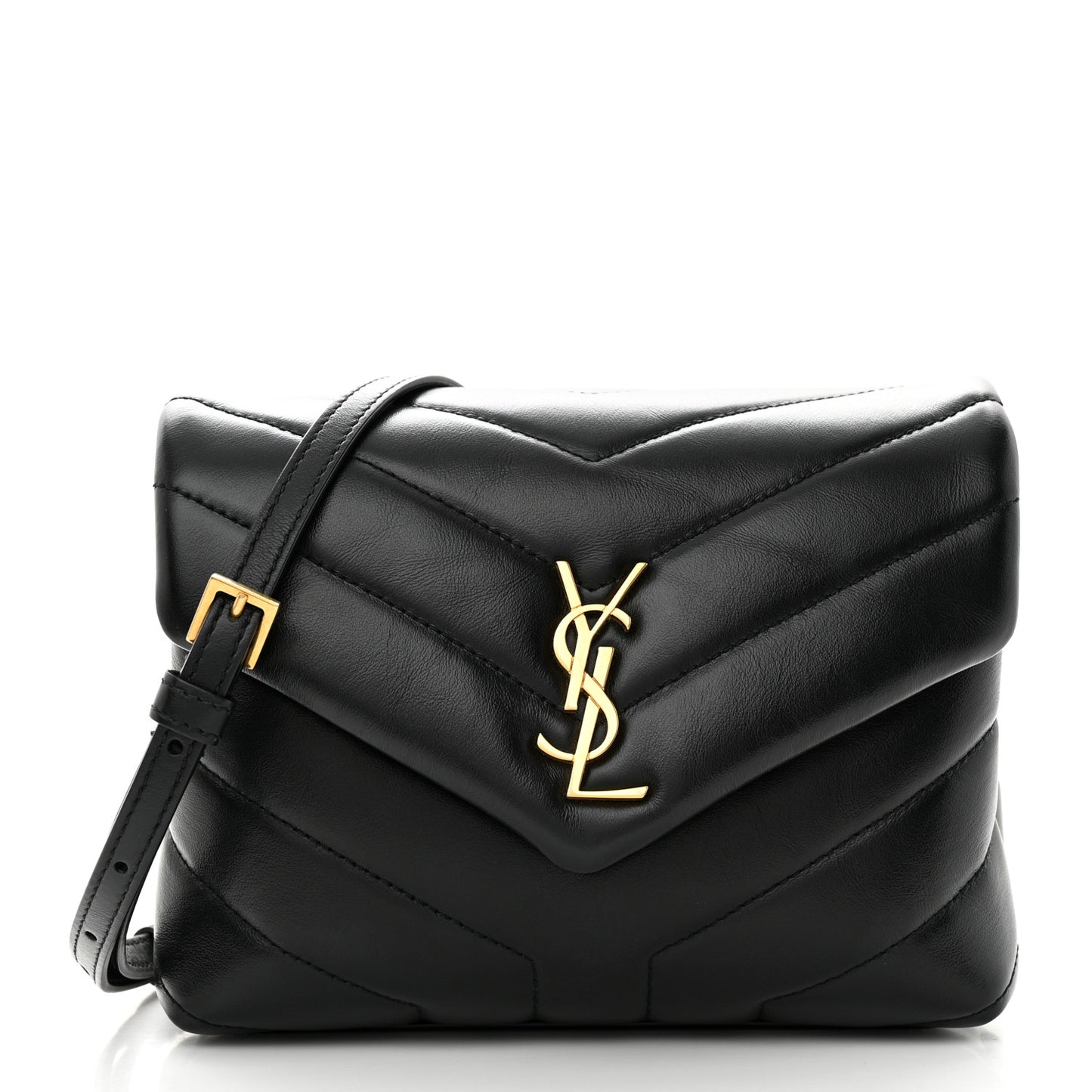 Calfskin Y Quilted Monogram Toy Loulou Crossbody Bag Black