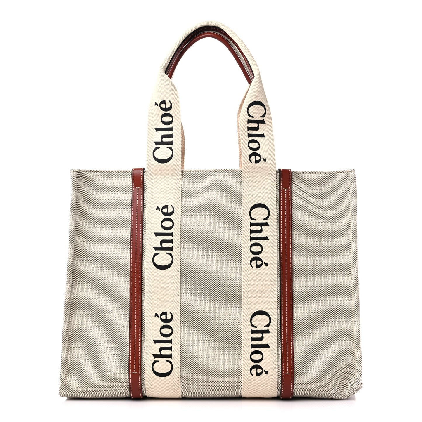 Cotton Calfskin Large Woody Ribbon Tote White Brown