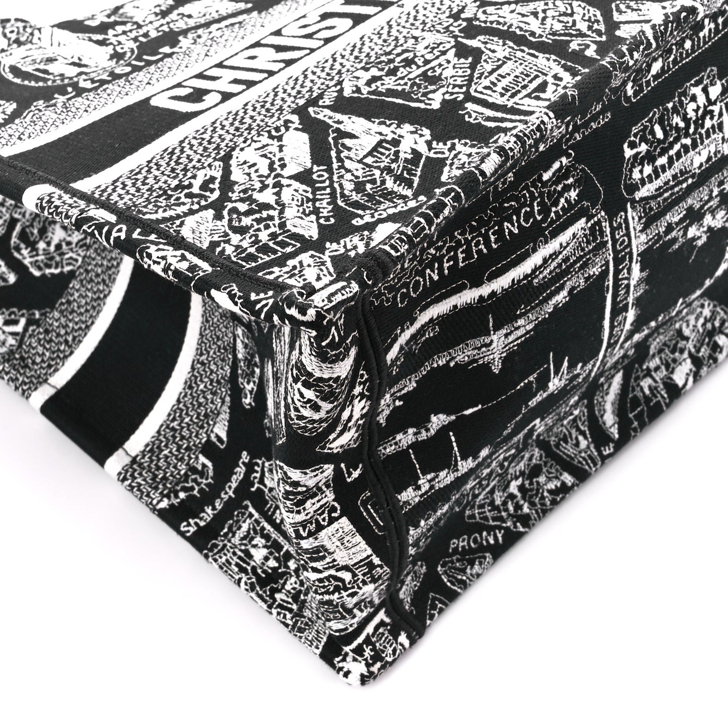 Canvas Embroidered Medium Plan De Paris Book Tote Black White