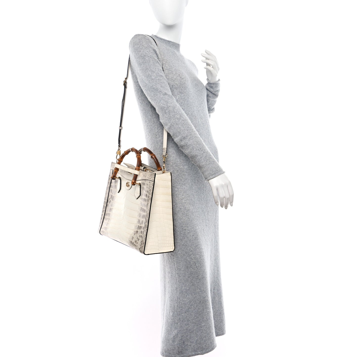 Crocodile Himalaya Medium Diana Tote White