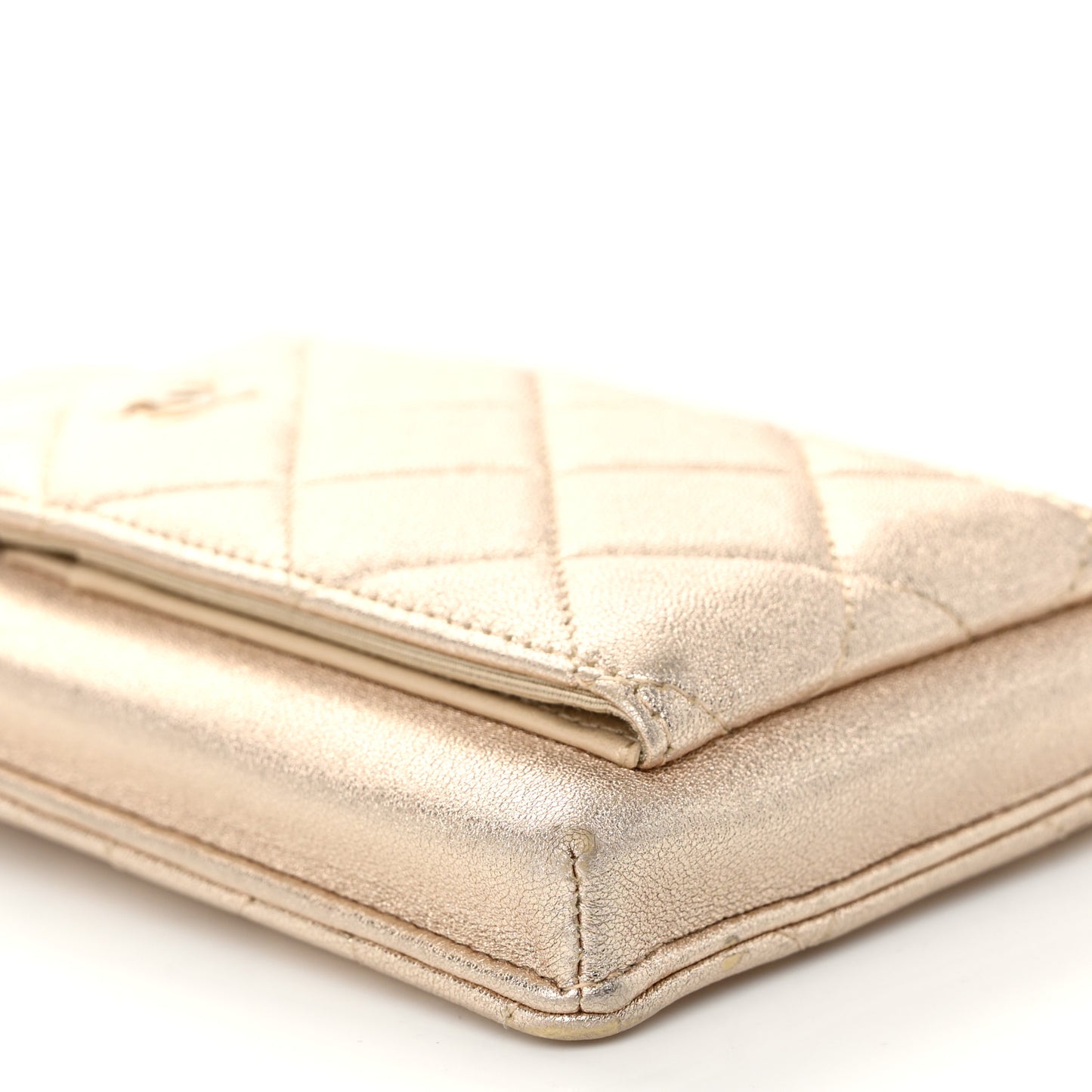 Metallic Lambskin Quilted Zip Phone Case Gold