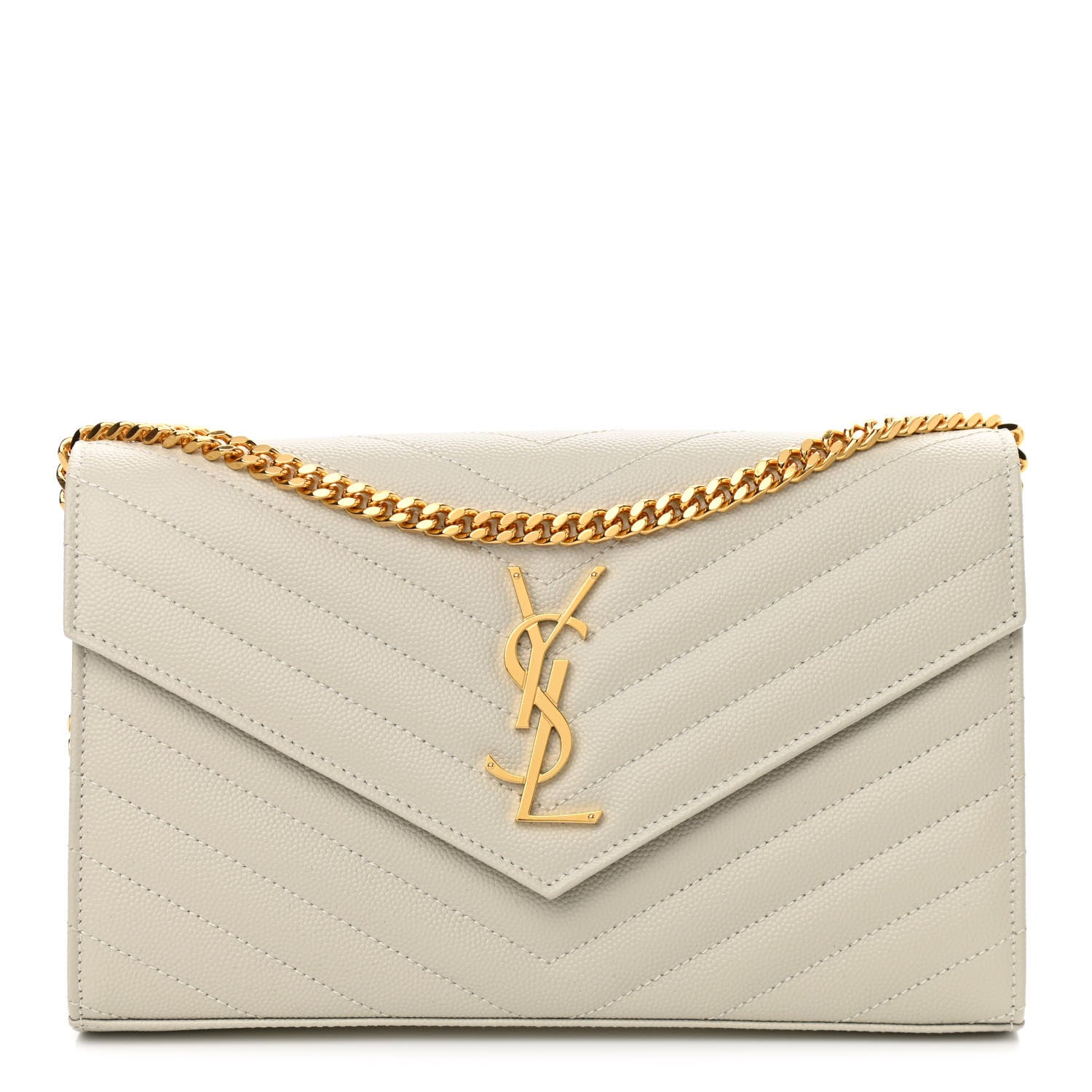 Saint Laurent Grain De Poudre Matelasse Chevron Monogram Chain Wallet Crema Soft 1 of 10