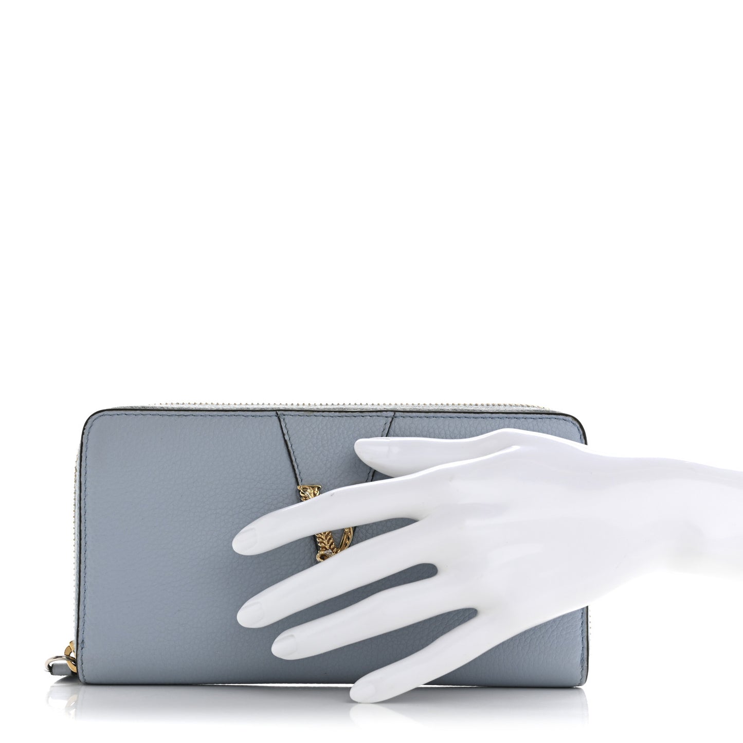 Grained Calfskin Virtus Zip Around Wallet Light Blue