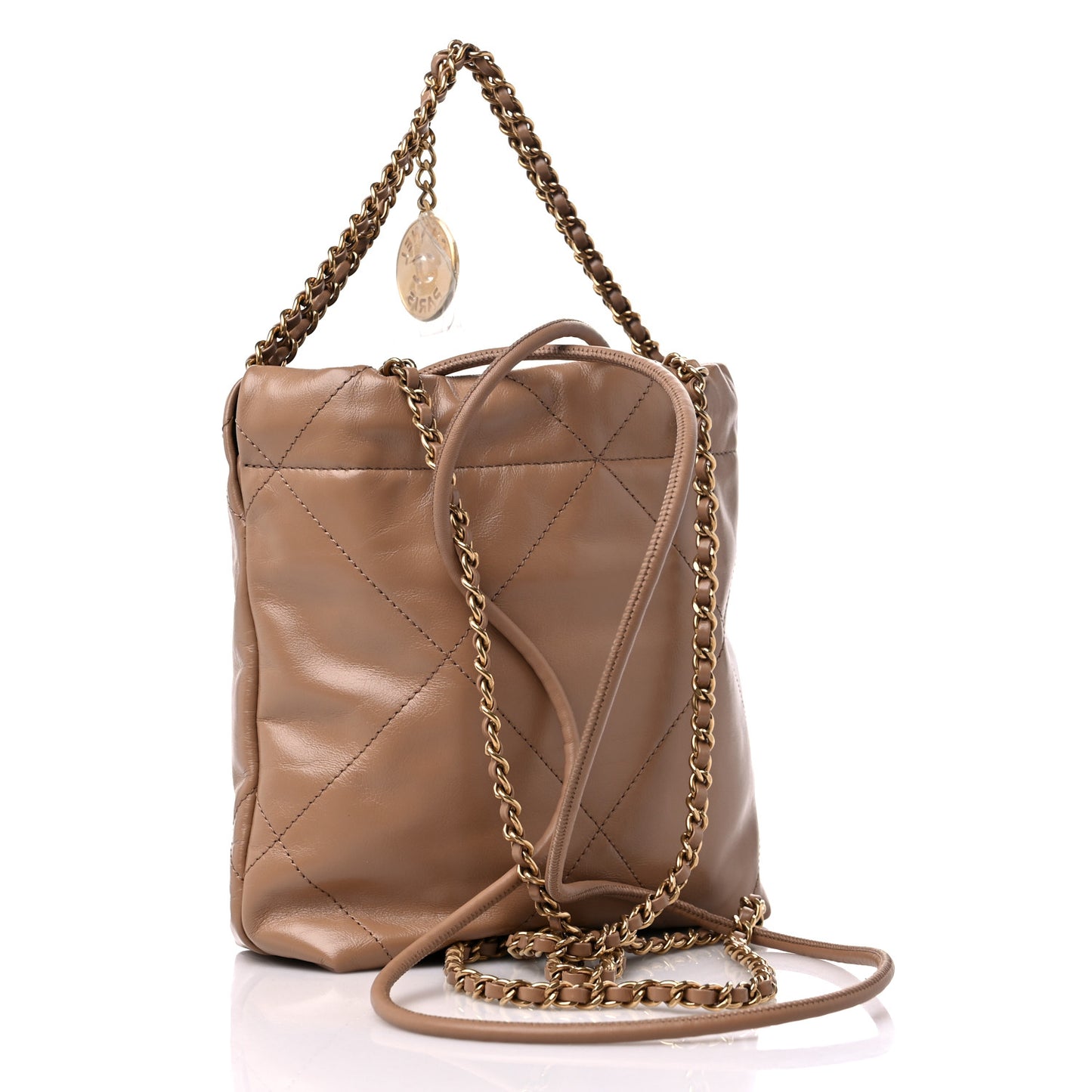 Shiny Calfskin Quilted Mini Chanel 22 Dark Beige