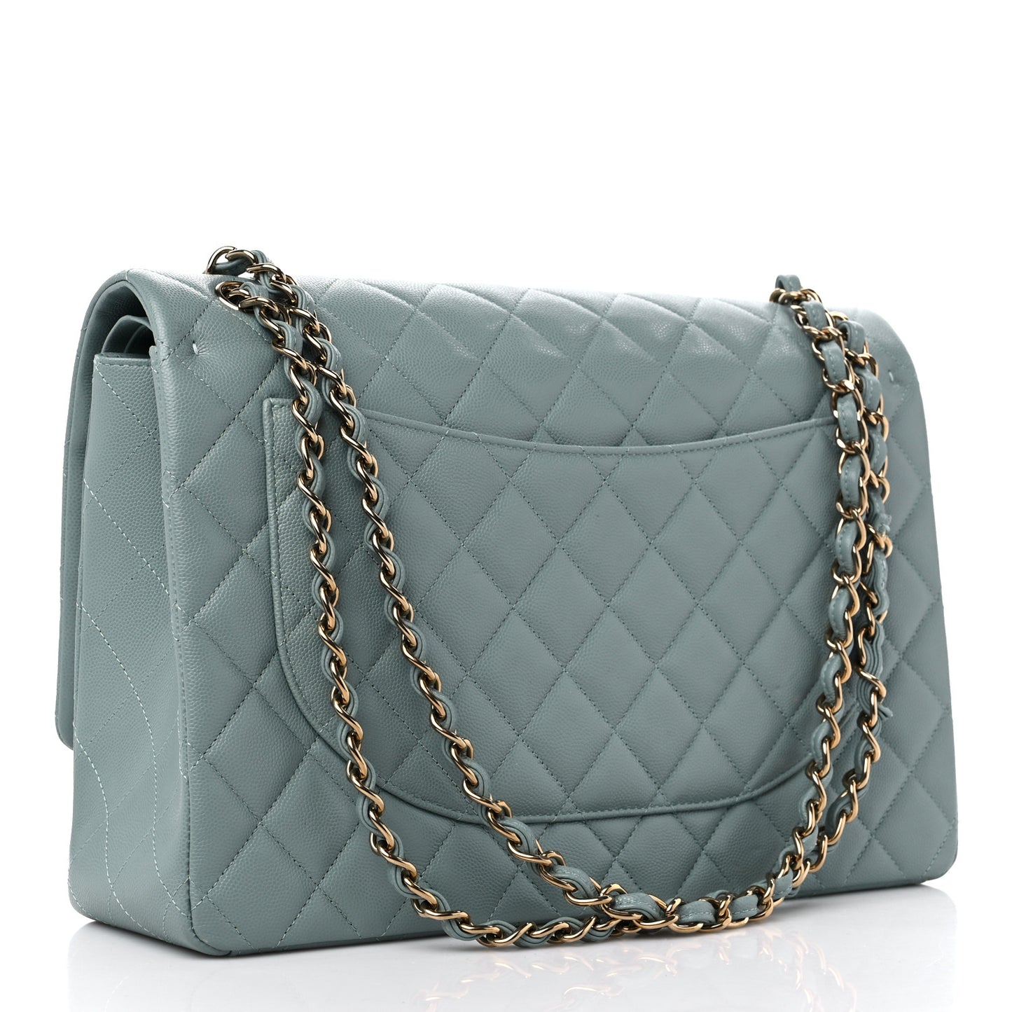 Caviar Quilted Maxi Double Flap Dark Green