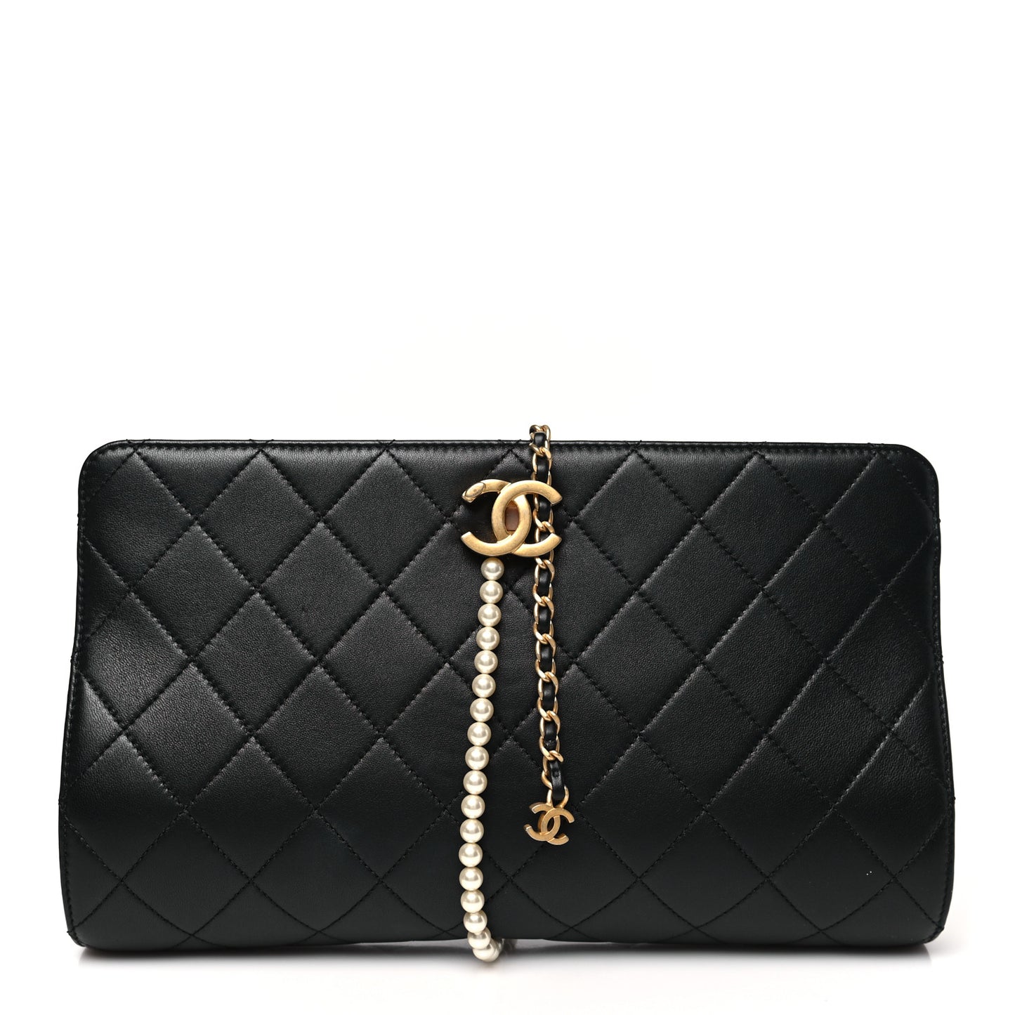 Lambskin Quilted Pearl Clutch Black