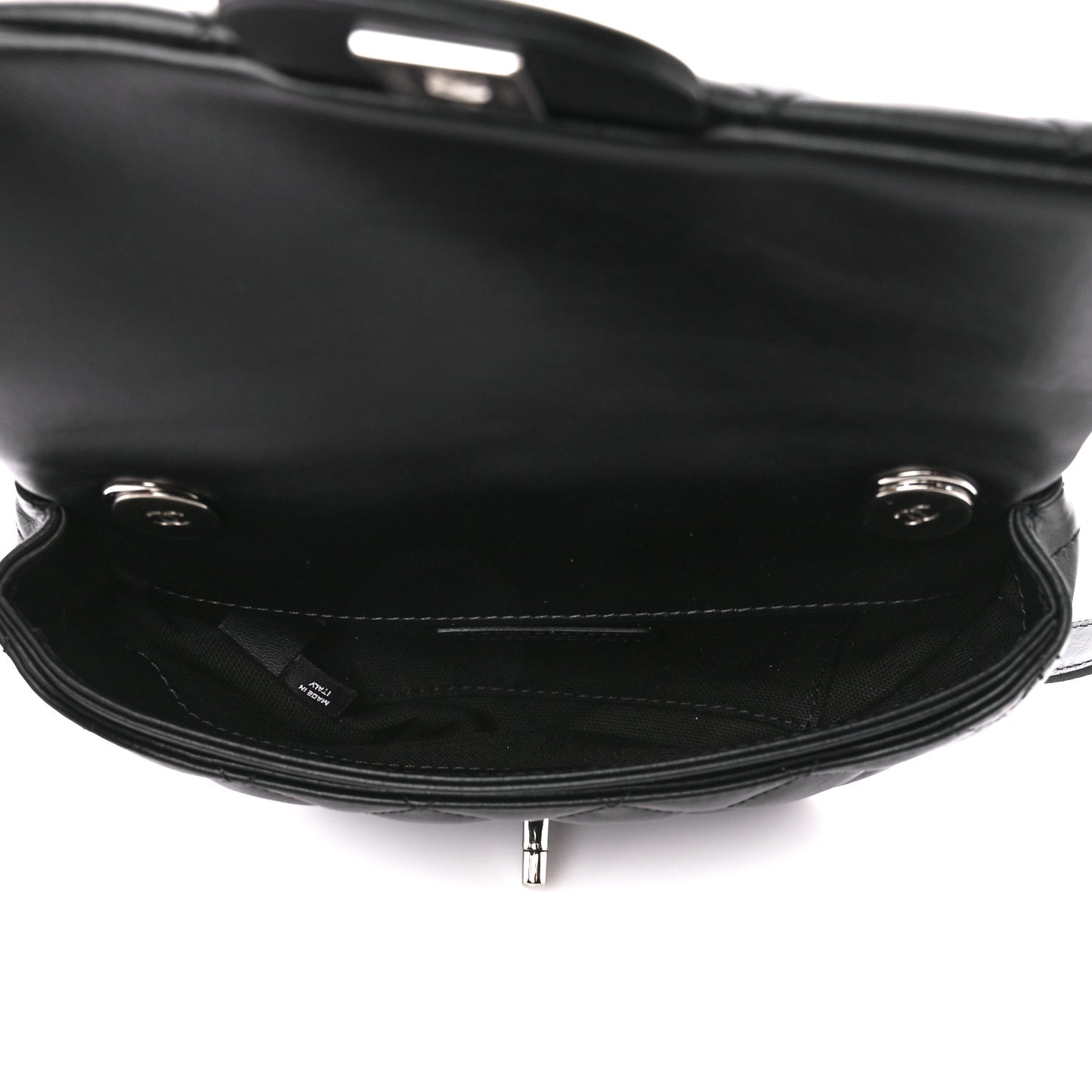 Calfskin Quilted CC Uniform Flap Belt Bag Black