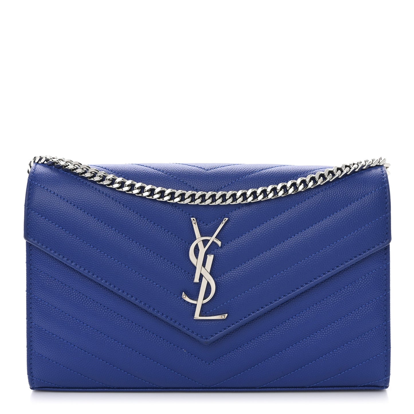Grain De Poudre Matelasse Chevron Monogram Chain Wallet Blue Majorelle
