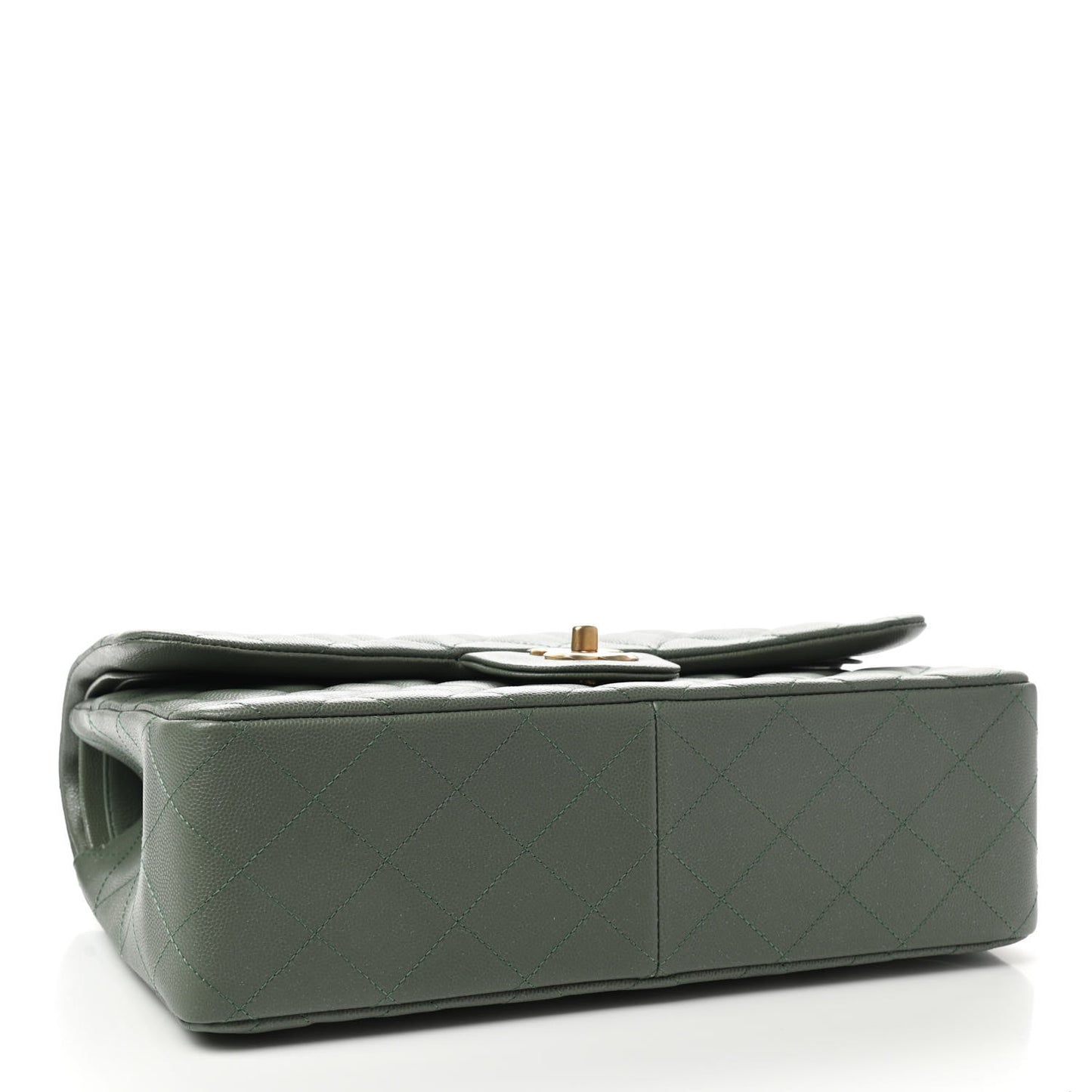 Caviar Quilted Jumbo Double Flap Dark Green