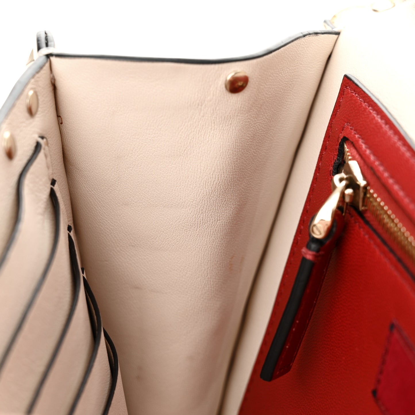 Nappa Rockstud Spike Wallet on Chain Light Ivory