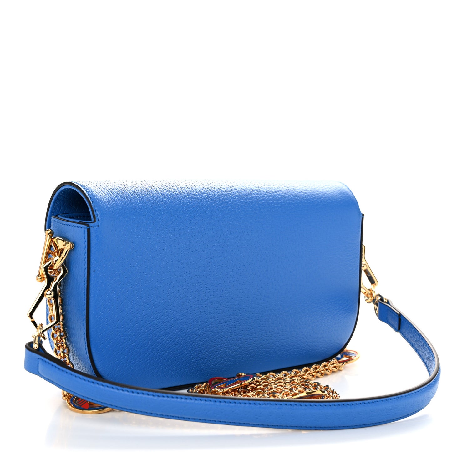 X ADIDAS Textured Dollar Calfskin Web Small Trefoil Horsebit 1955 Shoulder Bag Blue Off White