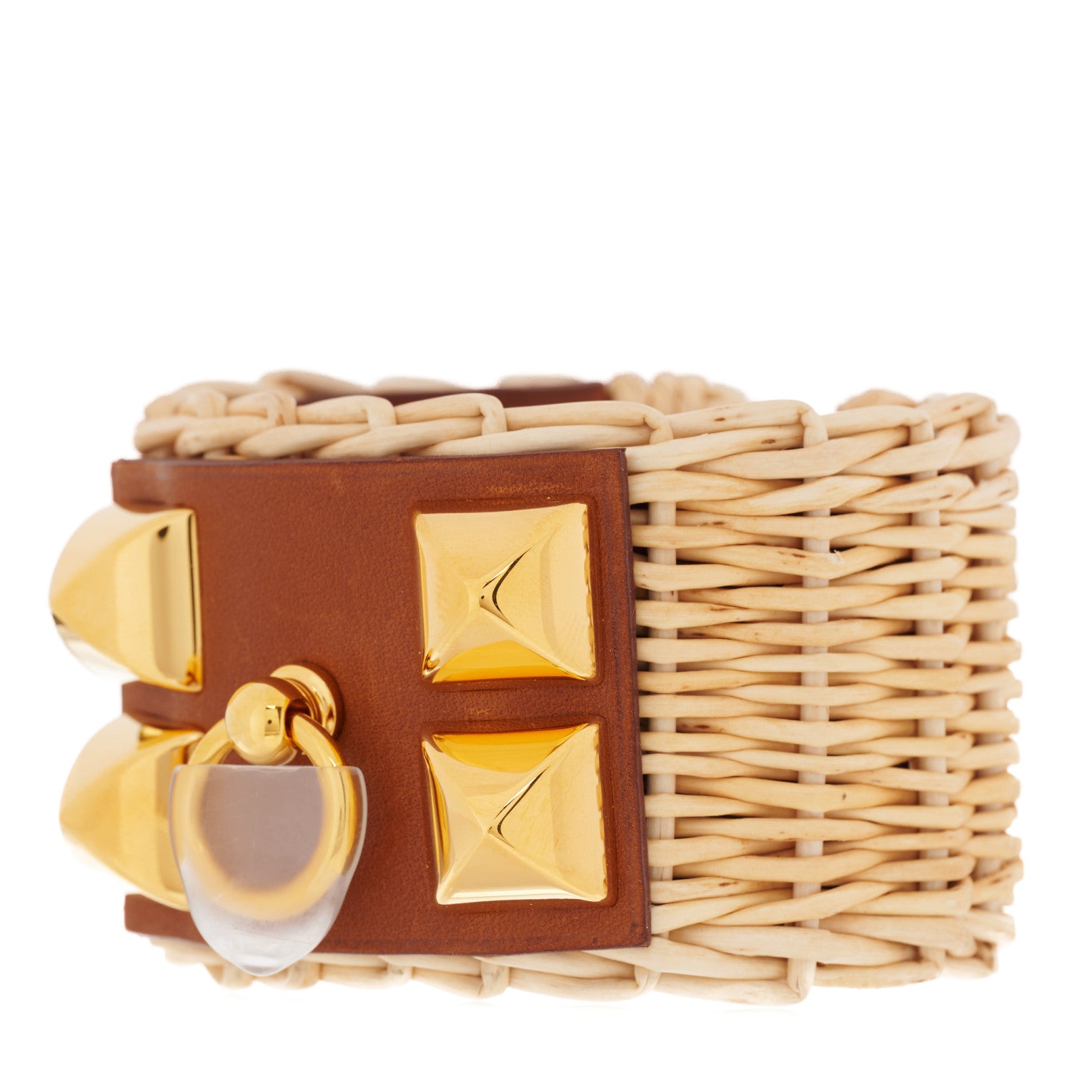 Hermes Wicker Barenia Medor Picnic Cuff Bracelet T3 Fauve 1 of 4