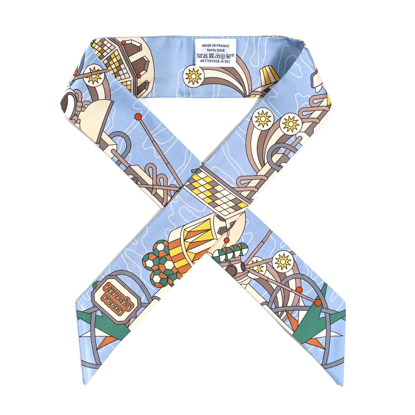 Silk Odyssey Twilly Beige Bleu Ciel Jaune Vif