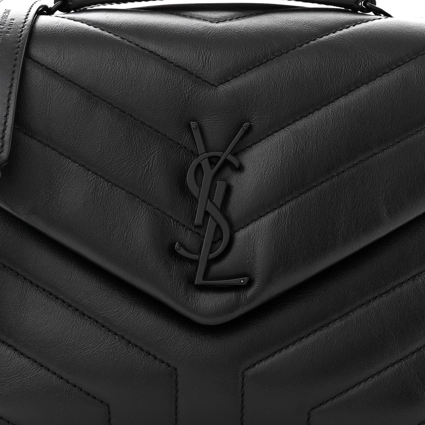 Calfskin Y Quilted Monogram Monochrome Small Loulou Chain Satchel Black