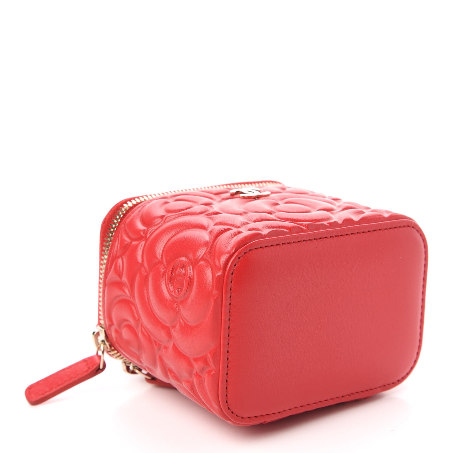 Lambskin Camellia Embossed Mini Vanity Case With Chain Red