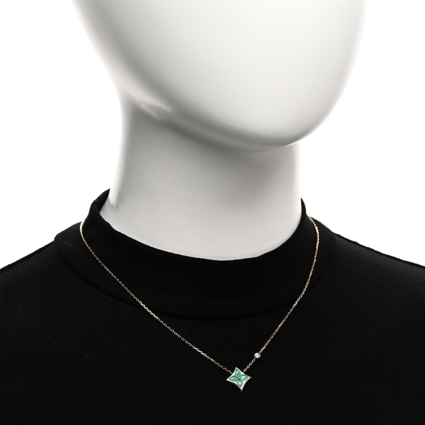 18K Yellow Gold Diamond Amazonite Color Blossom BB Star Pendant Necklace