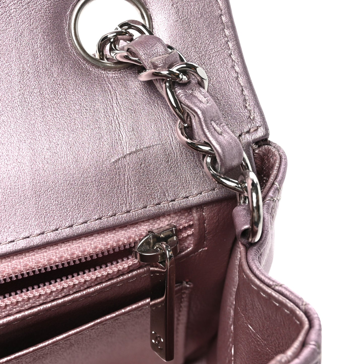 Metallic Calfskin Quilted Mini Rectangular Flap Pink