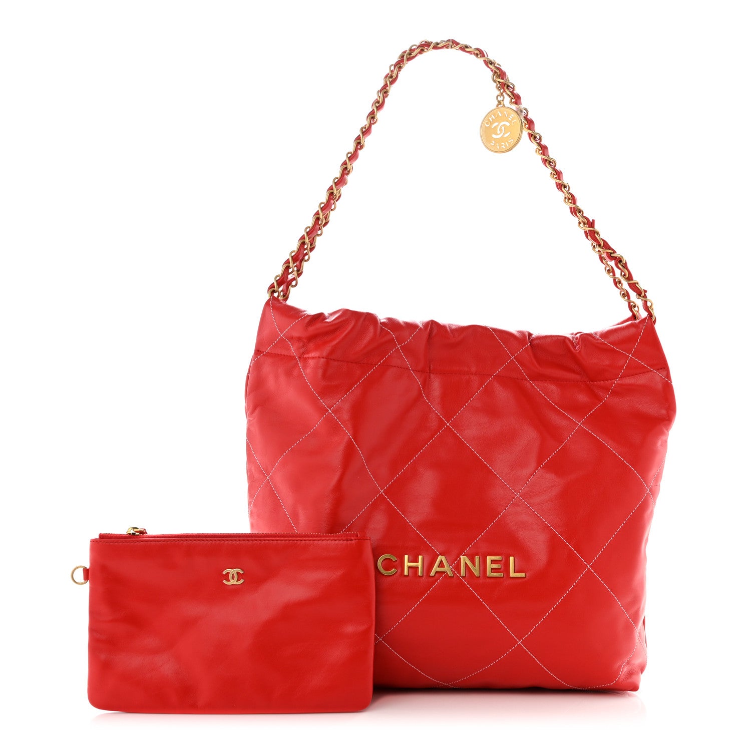 Chanel Shiny Calfskin Quilted Small Chanel 22 Red 1 of 12