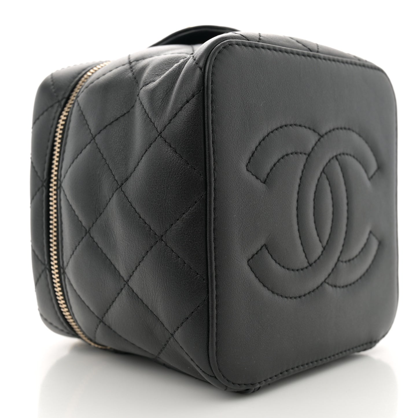 Calfskin Quilted Small Vanity Case With Chain Black