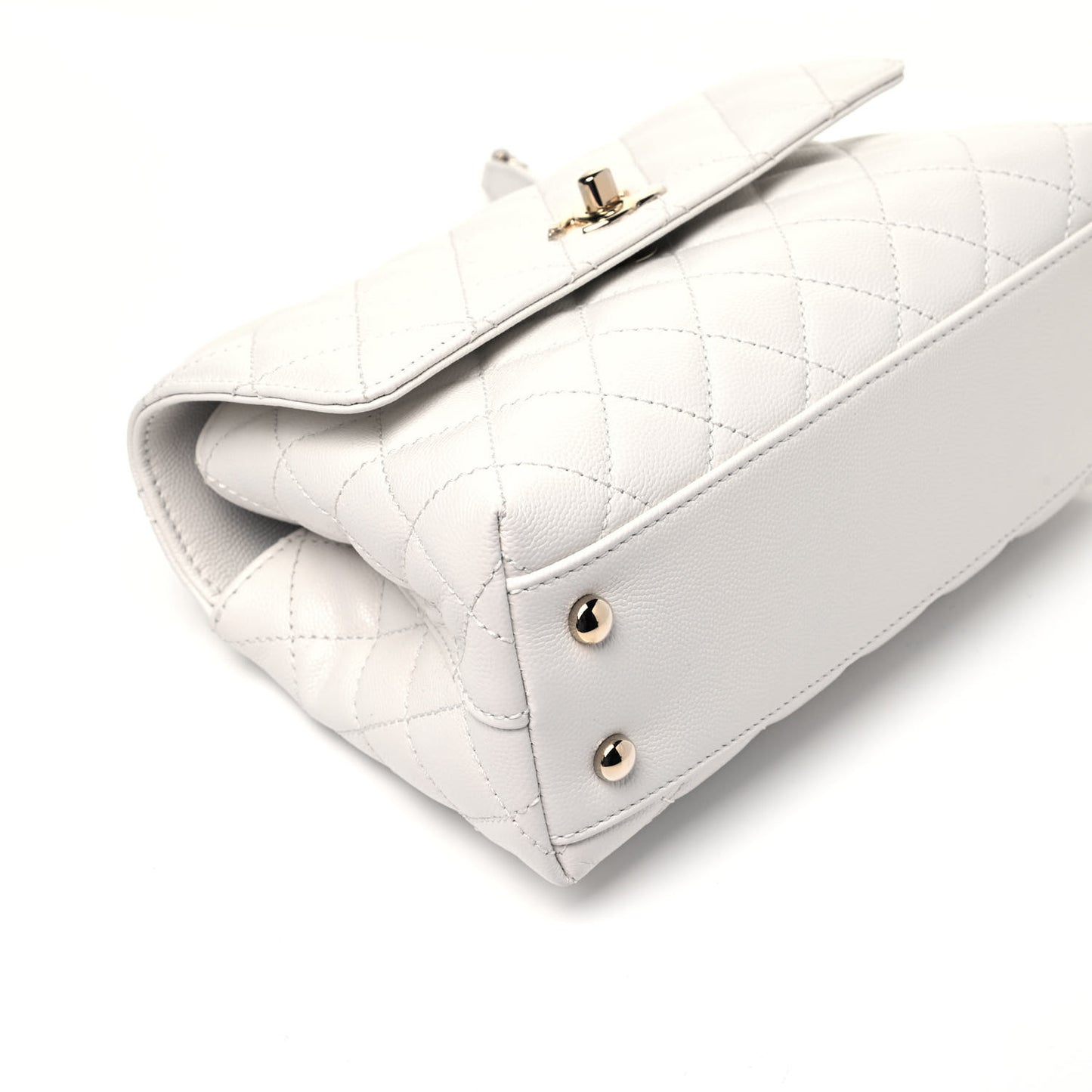 Caviar Quilted Mini Coco Handle Flap White