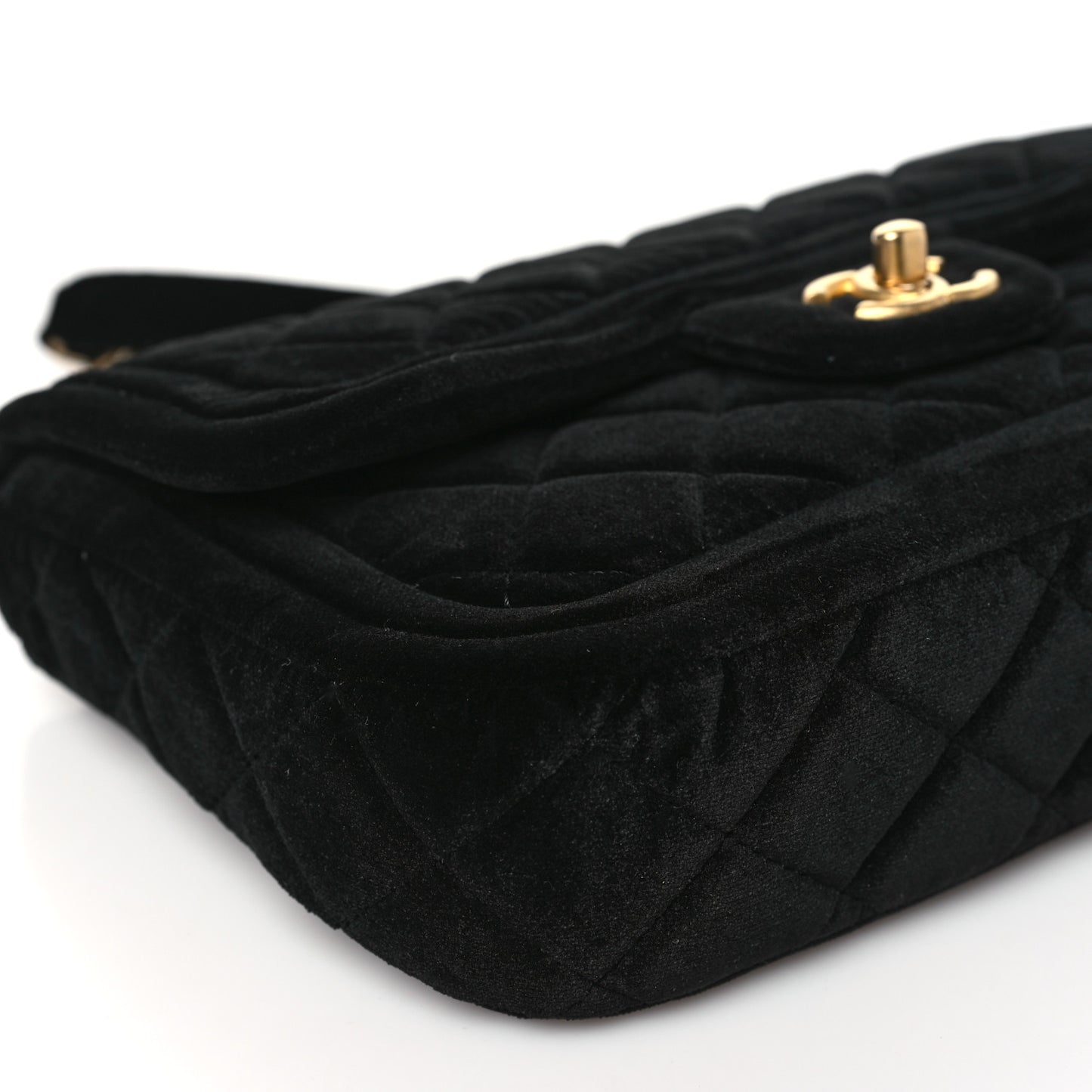Velvet Quilted Double Frame Flap Black