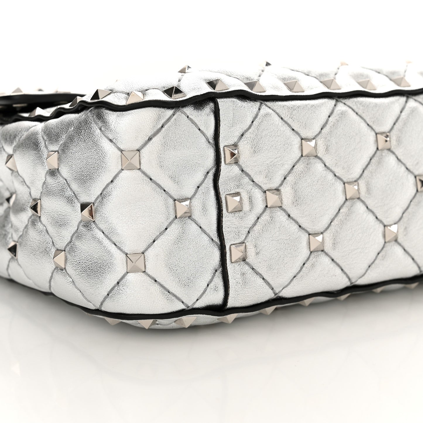 Metallic Nappa Medium Rockstud Spike Shoulder Bag Silver